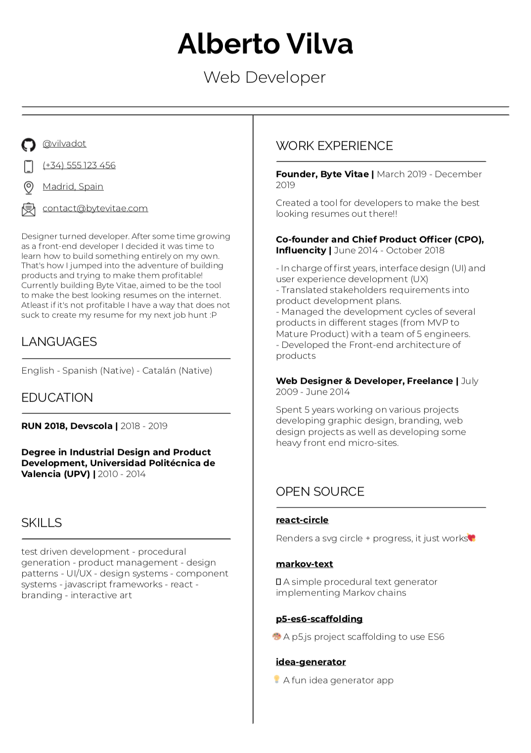 Byte Vitae — Your high quality developer resume in less than 5 minutes